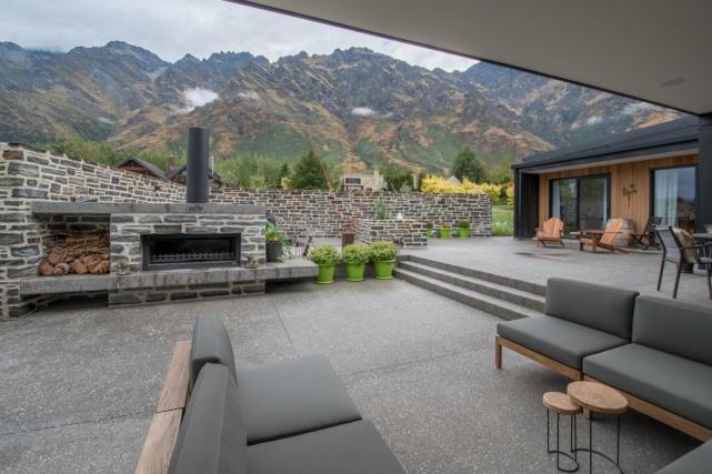 Fireplace and patio outdoors