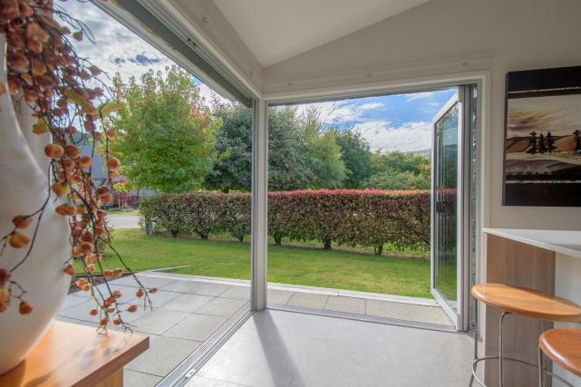 sliding doors open to have indoor outdoor flow