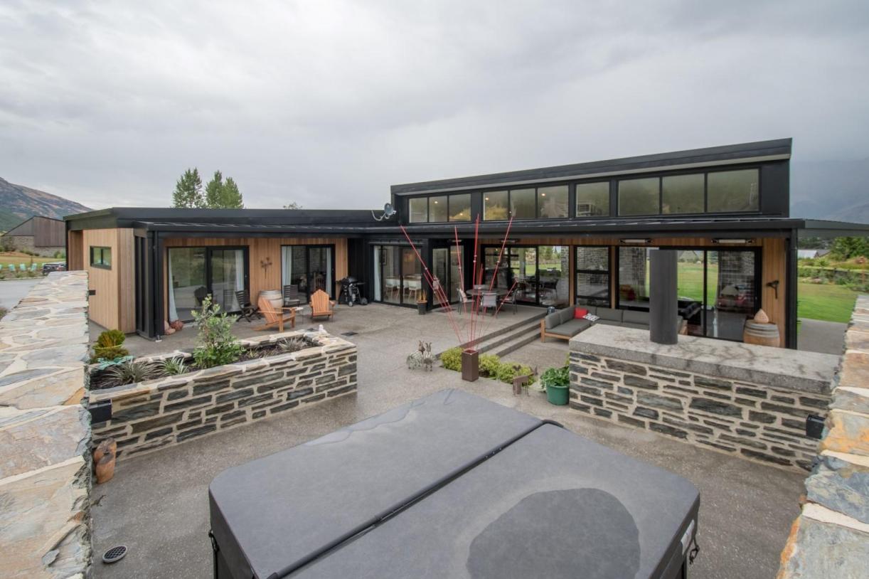 Patio area long glass windows